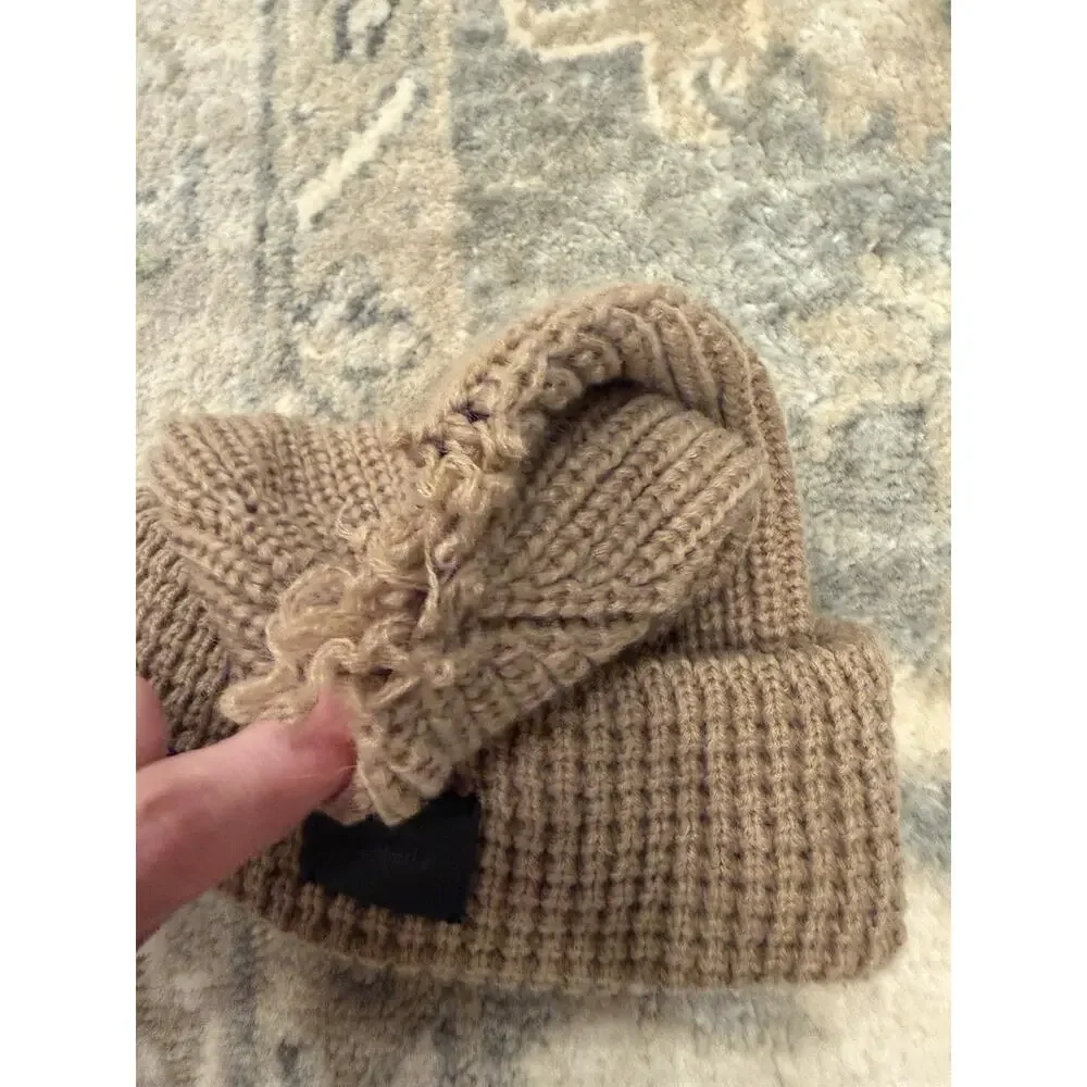 All Saints Camel Ribbed Knit Cuff Beanie $60 New With Flaw